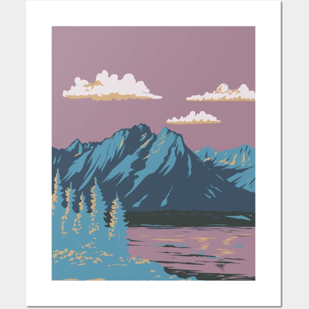 Jackson Lake in Grand Teton National Park Wyoming USA WPA Art Poster Wall Art by retrovectors